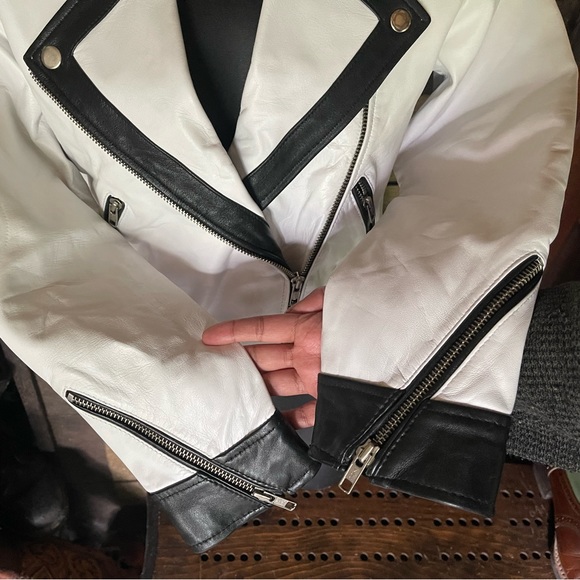 Custom Made Genuine Leather Jacket Cropped Colorblock Moto Biker XXS Motorcycle - Picture 3 of 14
